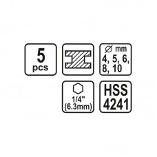 STHOR Set 5 burghie metal 4-10 mm cu prindere hexa..